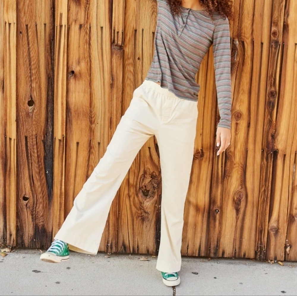 Toad&Co 100% Organic Cotton Corduroy Cream Elastic-Waist Flare Pants Medium